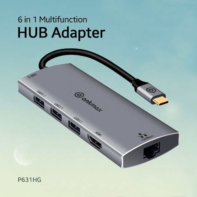 Ankmax P631HG USB C Hub Ethernet Adapter with 4K HDMI, 1Gbps Ethernet , 3 USB 3.1, 60W PD